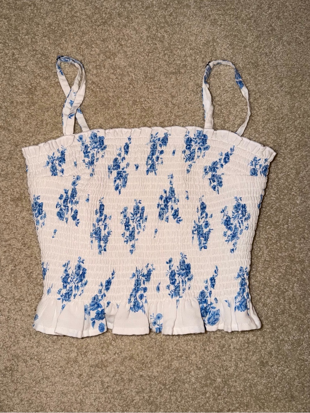 Hollister White & Blue Floral Smocked Crop Top